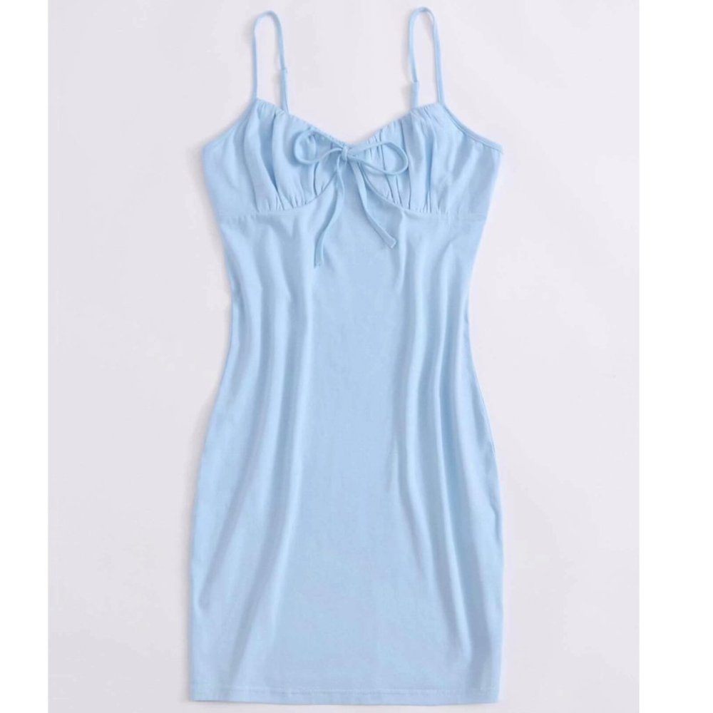 SHEIN Light Blue Ruched Bust Mini Dress